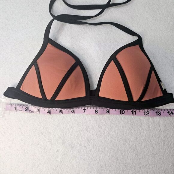 VICTORIA SECRET Black Trim Orange Rust Terra Cotta Triangle Bikini Top Sz S Pad - Picture 2 of 4